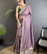 Purple woven design zari silk blend designer bandhani saree