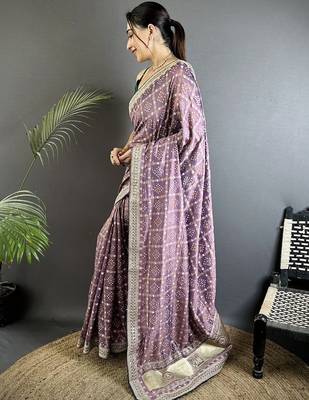 Purple woven design zari silk blend designer bandhani saree 2