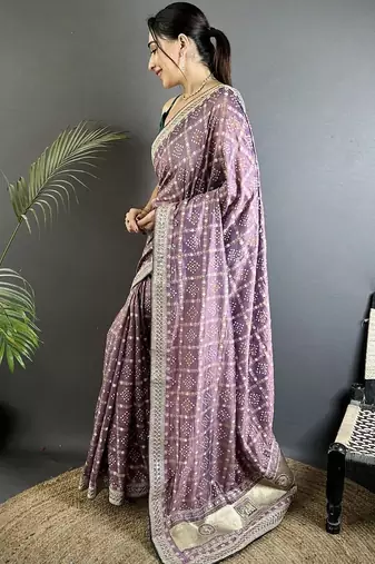 Purple woven design zari silk blend designer bandhani saree
