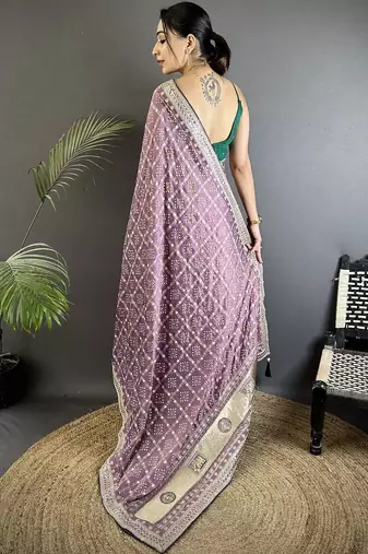 Purple woven design zari silk blend designer bandhani saree