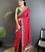 Red bandhani zari silk blend bandhani saree
