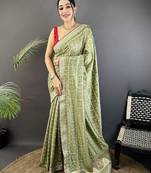 Green embellished beads and stones silk blend heavy work bandhani saree