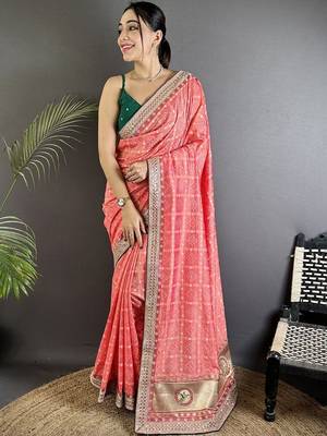 Pink bandhani zari silk blend heavy work bandhani saree 1