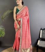Pink bandhani zari silk blend heavy work bandhani saree