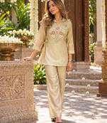 Off silk blend readymade 2 piece set with embroidery & beads work