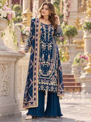 Navy georgette readymade suit with embroidery & sequence work 1