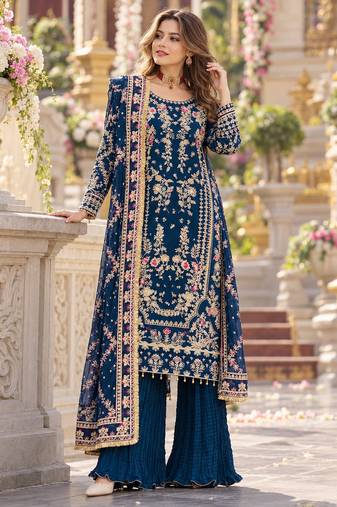 Navy georgette readymade suit with embroidery & sequence work