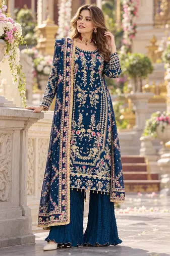 Navy georgette readymade suit with embroidery & sequence work