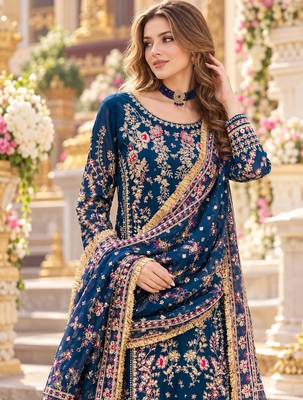 Navy georgette readymade suit with embroidery & sequence work 2