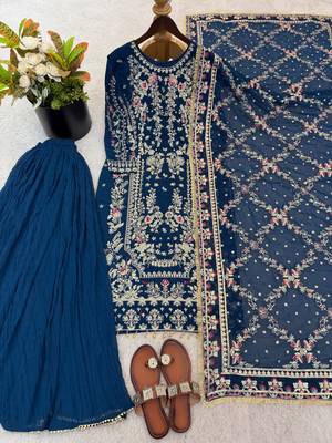 Navy georgette readymade suit with embroidery & sequence work 3