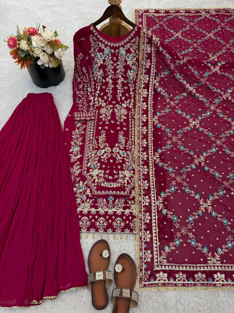 Rani georgette readymade suit with embroidery & sequence work