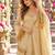 Beige silk blend readymade suit with mirror & border work