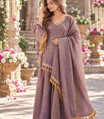 Lavender silk blend readymade suit with mirror & border work
