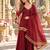 Red silk blend readymade suit with mirror & border work
