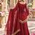 Red silk blend readymade suit with mirror & border work