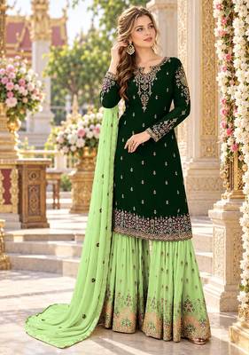 D green&lime georgette semi stitched suit with embroidery & sequence work 1