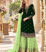D green&lime georgette semi stitched suit with embroidery & sequence work