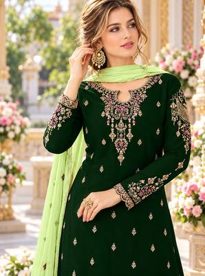 D green&lime georgette semi stitched suit with embroidery & sequence work 2