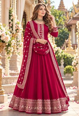 Magenta georgette semi stitched suit with embroidery & sequence work 1