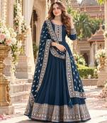 Navy georgette semi stitched suit with embroidery & sequence work