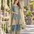 Blue organza semi stitched suit with embroidery & sequence work
