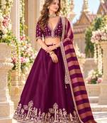 Wine Art Silk Semi Stitched Lehenga Choli with Embroidery Work