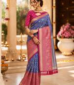 royal blue jacquard saree with silver zari weaving     elegant party wear ethnic saree