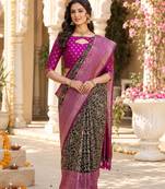 black jacquard saree with silver zari weaving     elegant party wear ethnic saree