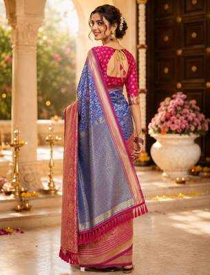 royal blue jacquard saree with silver zari weaving     elegant party wear ethnic saree 2
