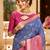 royal blue jacquard saree with silver zari weaving     elegant party wear ethnic saree