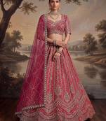 Royal Pink Khatli Work Banarasi Silk Reception Wear Lehenga With Blouse