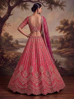 Royal Pink Khatli Work Banarasi Silk Reception Wear Lehenga With Blouse 4