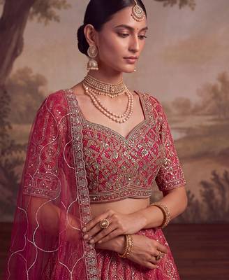 Royal Pink Khatli Work Banarasi Silk Reception Wear Lehenga With Blouse 5