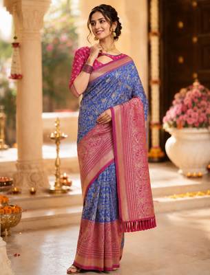 royal blue jacquard saree with silver zari weaving     elegant party wear ethnic saree 4