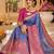 royal blue jacquard saree with silver zari weaving     elegant party wear ethnic saree