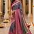 navy blue jacquard saree with silver zari weaving     elegant party wear ethnic saree