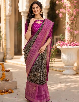 black jacquard saree with silver zari weaving     elegant party wear ethnic saree 4