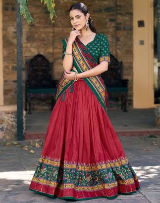 Wonderful Red Digital Printed Silk Wedding Wear Lehenga Choli 1