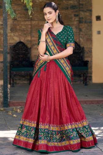 Wonderful Red Digital Printed Silk Wedding Wear Lehenga Choli