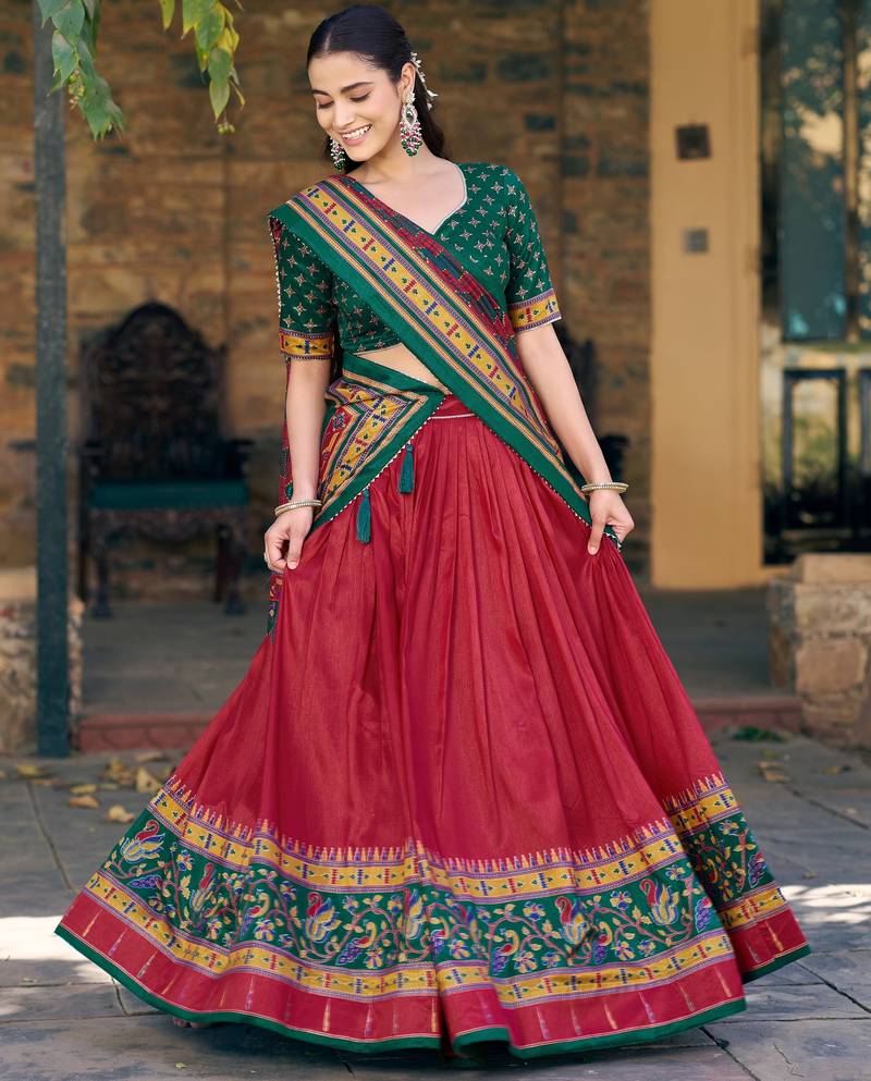 Wonderful Red Digital Printed Silk Wedding Wear Lehenga Choli