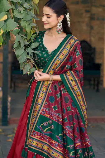 Wonderful Red Digital Printed Silk Wedding Wear Lehenga Choli