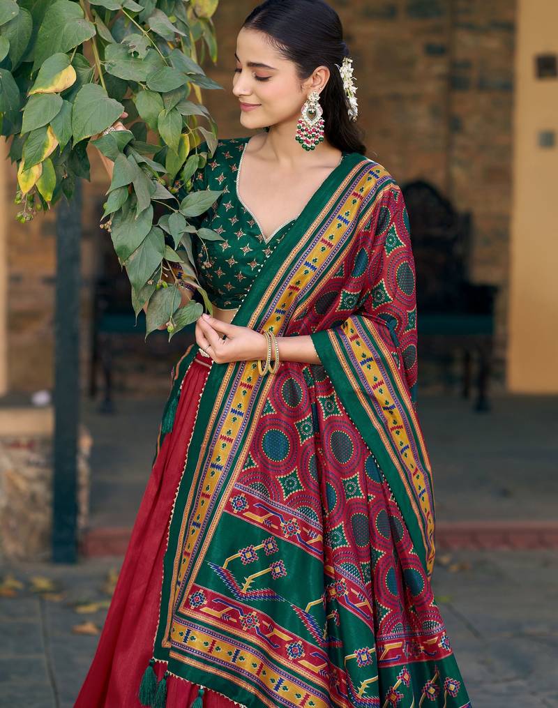 Wonderful Red Digital Printed Silk Wedding Wear Lehenga Choli