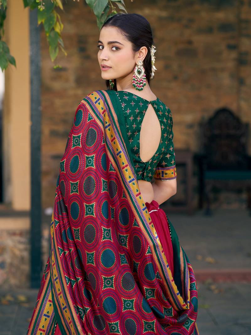 Wonderful Red Digital Printed Silk Wedding Wear Lehenga Choli