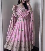 Light pink silk blend embroidered anarkali kurta set with pant and dupatta