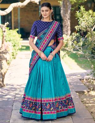 Graceful Sky Blue Printed Silk Marriage Wear Lehenga Choli With Dupatta 1