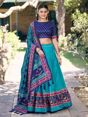 Graceful Sky Blue Printed Silk Marriage Wear Lehenga Choli With Dupatta 2