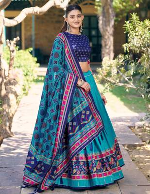 Graceful Sky Blue Printed Silk Marriage Wear Lehenga Choli With Dupatta 3