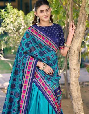 Graceful Sky Blue Printed Silk Marriage Wear Lehenga Choli With Dupatta 5