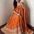 Orange  silk blend embroidered anarkali kurta set with pant and dupatta