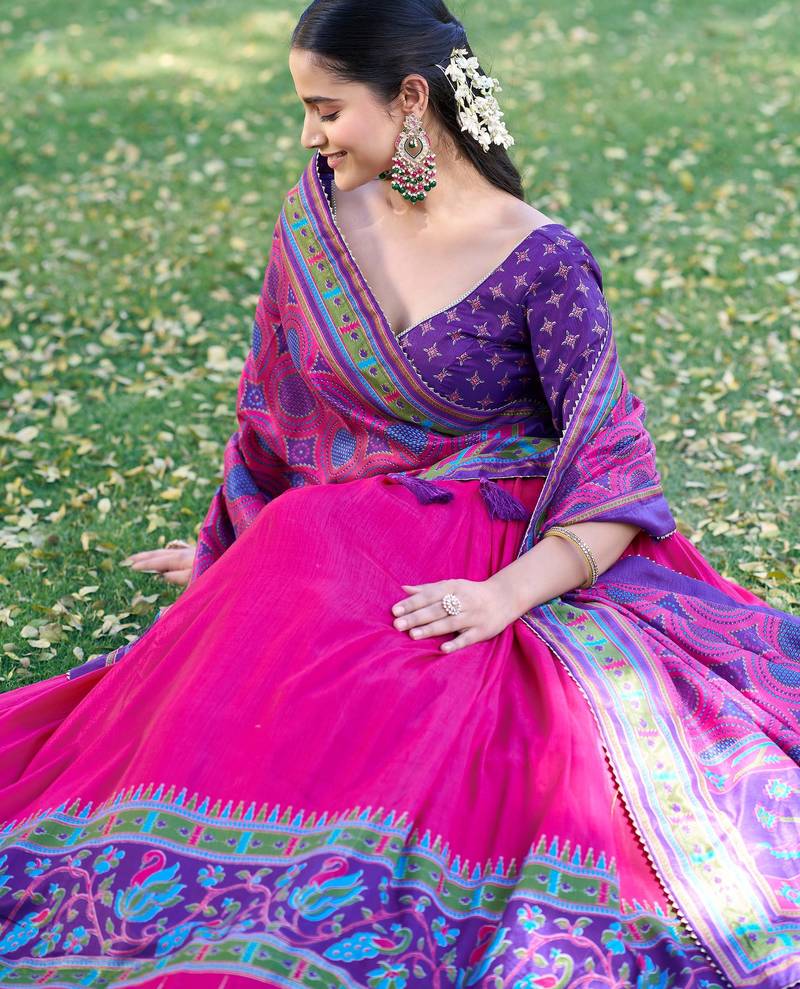 Fabulous Pink Digital Printed Silk Traditional Lehenga Choli With Dupatta
